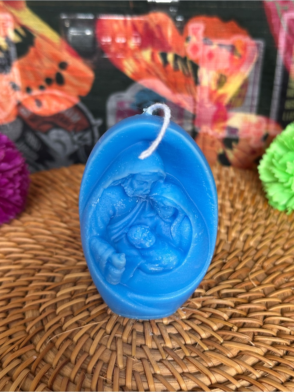 Handmade Blue Holy Family Candle – Religious Figure Candle